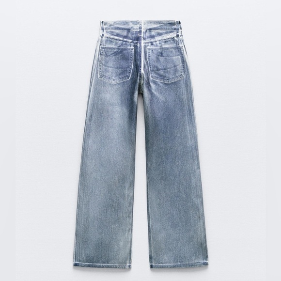 NEW ZARA WOMAN TRE MID WAIST LOOSE FOIL JEANS BLUE WITH WHITE 26 (US 2) - Picture 8 of 10